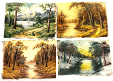 Vintage 1950s Japanese Textile Art Landscape Panels Set of 4 Japan picture