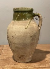 Antique Vintage Turkish Terracotta Oil Olive Oil Jar Pitcher Lead Hang Tag picture
