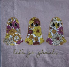 two Individual Ghoul Luncheon decoupage Paper napkins Ghost Halloween Pink Girls picture