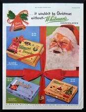 1948 WHITMAN's FAIRHILL CHOCOLATES Christmas Santa Clause vintage art print ad picture
