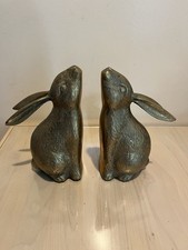 Pair Vintage Brass Rabbit Bookends Figural Hare Long Eared picture