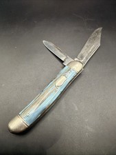  Vintage Imperial USA 2-Blade Jack Knife Blue Cracked Ice Celluloid Shell Handle picture
