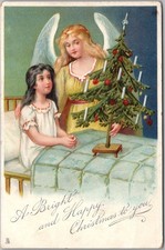 c1910s HAPPY CHRISTMAS Postcard Girl with Angel / - TUCK'S Series 8507 - UNUSED picture
