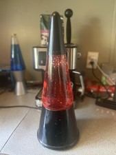 Lava Lite Wizard Glitter Lamp Red Metallic Base Stars Moons RARE Vintage Style picture