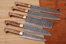 WILD CUSTOM HANDMADE 5 PIECES OF KITCHEN CHEIF SET IN DAMASCUS STEEL WITH FORGE picture
