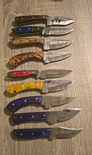 lot of 9 - Damascus Steel Drop Point Hunting Knife Full Tang, Leather Sheaths picture
