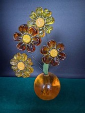 MCM Lucite Resin Flower Bouquet Sculpture Amber Orange Glass Vase Vintage picture