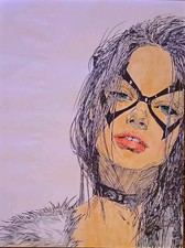 Original Inked Comic Art Of Black Cat on 9x12  picture