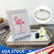 Vintage Octagon Mirror Glass Tray Bedroom Vanity Dresser Cosmetic Perfume Holder picture