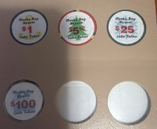 4 VINTAGE 1990's CHIPs - $1, $5, $25 And $100 - MEEKS BAY RESORT - LAKE TAHOE picture