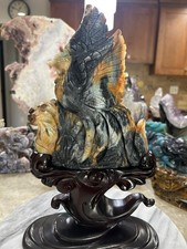 Amazonite Phoenix bird hand carved with custom wood stand picture