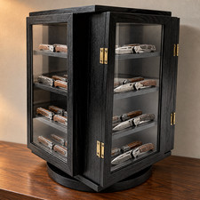Rotating Wood Knife Display Case Cabinet - Black Pocket Knives Holder Shadow Box picture