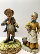 Vintage Homco 1417 Porcelain Figurines Old Man and Woman Farmer Couple Set picture
