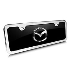 Mazda 3D Logo on Half-Size Black Acrylic License Plate with Chrome Frame Kit picture