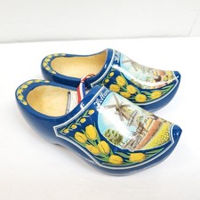 Vintage HOLLAND WINDMILL WOODEN SHOES dutch souvenir royal blue clogs picture