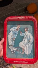 1973 Coca-Cola DELICIEUX ET RAFRAICHISSANT metal serving tray CANADA golf couple picture