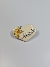 Melinda Ceramic Heart Name Lapel Pin With Yellow Flower Vintage picture
