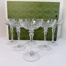 Set of 6 Vtg 1960s Crystal Champagne Coupe Glasses Laurel Wreath Cut 6¾” 6 oz picture