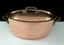 3qt. French Stamped Oval Copper Dutch Oven Tin Lined Pot W/ Lid picture