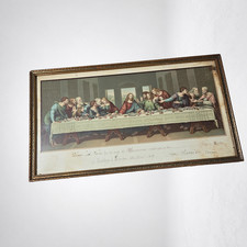 Antique 1909 German First Communion Certificate Last Supper Print Framed 17 Inch picture
