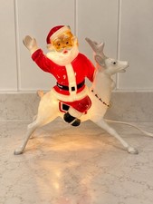 VTG Christmas ~ Hi Ho Santa Riding A Reindeer MCM Hard Plastic Lighted *WORKS* picture