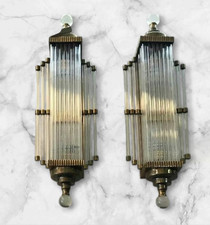 1 PC VINTAGE ART DECO BRASS & GLASS ROD WALL SCONCE LIGHT FIXTURE NAUTICAL #A99 picture