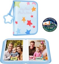 Álbum de fotos para bebés, de tela suave, ideal para baby showers, color azul picture