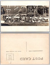 RPPC Large Group Children In Front Of Building Photo Postcard picture