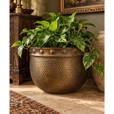 VINTAGE HAMMERED BRASS / BRONZE-TONE PLANTER – LARGE 12