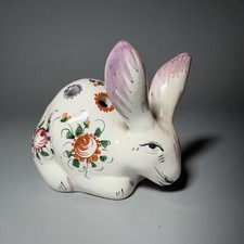 Vintage Italian Bunny Rabbit Majolica Flower Frog Vase Italy Hand painted picture