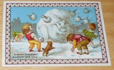 Vtg Trade Card~Merry Christmas/Happy New Year~Snowball w/Boys Throwing Snowballs picture