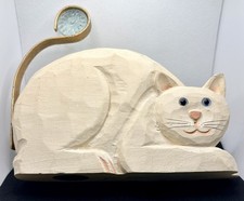 James Haddon Blue Eyed Happy Cat Signed Hand Carved Wood Folk Art shelf sitter  picture