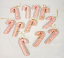 11 Vintage Sugared Candy Cane Christmas Ornaments Lot Retro PINK Pastel Plastic picture