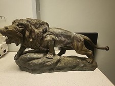 Roaring Lion Sculpture Antique Metal Statue Signed D&JR  1909  T. Cartier picture