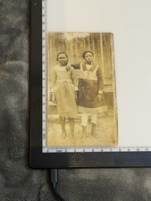 Antique 1910s Black Americana RPPC Postcard 2 Young Girls Portrait Velox Stock  picture