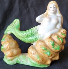 Vtg Ceramic Mermaid Seashell Aquarium Decoration Figurine Bathing Beauty Japan picture