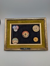 Framed Vintage Alpine Ski Pin Display 1970 Courmayeur Chamonix Wengen Mont Blanc picture