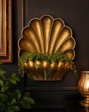 RARE EGIDIO CASAGRANDE ITALIAN MCM HAMMERED BRASS WALL PLANTER #381 — SIGNED picture