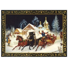 Russian Winter Troika Horse Ride Jewelry Box Trinket Box Keepsake Storage 4x6 picture
