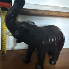 Vintage Leather Wrapped Elephant Sculpture Statue 8” Tall sri lanka picture