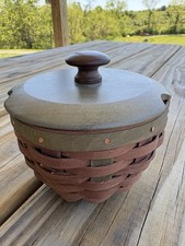 Longaberger  Harvest Bowl  4”  Booking Basket With Rare Green Wooden Lid Set Lot picture