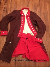 Revolutionary War Colonial Brown with Red Regimental Coat Hand Stitched picture
