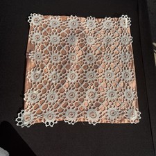Vintage Handmade Crochet Lace & Peach Silk Taffeta Pillow Sham / Cushion Cover picture