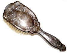 Antique 1800's Art Nouveau Silverplate Brush Art Nouveau Lilies Monogram 
