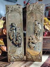 Gorgeous Set Pair Vintage Brass Mid Century Wall Art Plaques Romantic 3D Relief picture
