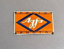 VINTAGE 12” AGFA FILM PHOTOGRAPHY PORCELAIN SIGN CAR GAS TRUCK OIL MOTORCYCLE picture