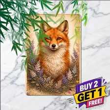 Fox Portrait Wildflower Floral Rustic Illustration Tin Metal Sign picture