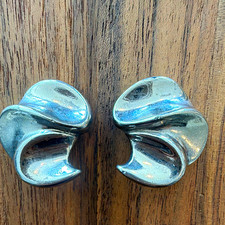 Vintage Givenchy Silver Tone Clip On Earrings Signed Sculptural Swirl Runway picture