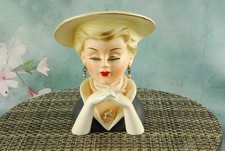 Vintage RUBENS #494 Lady Head Vase - Blonde w Crossed Hands BLACK DRESS picture