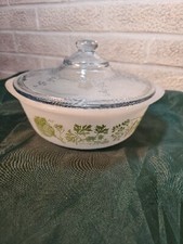 Vintage Glasbake J2600 Milk Glass Casserole Dish Herb Garden 1.5 L W/LID picture